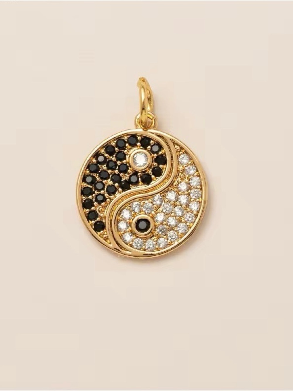 18k Gold Plated Yin Yang Cubic Zirconia Pendant Necklace - Black & White